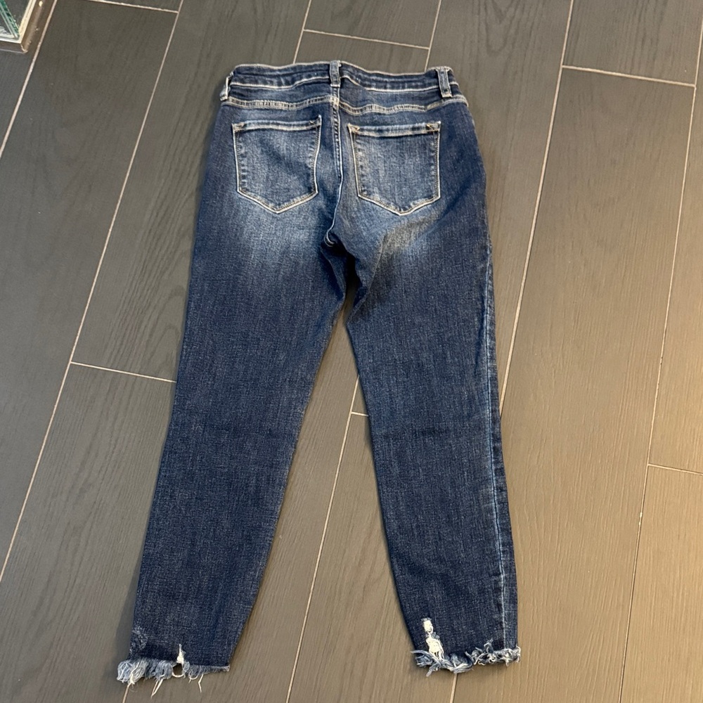 KanCan Dark Blue Button-Front Distressed Ankle Jeans - Picture 2 of 3